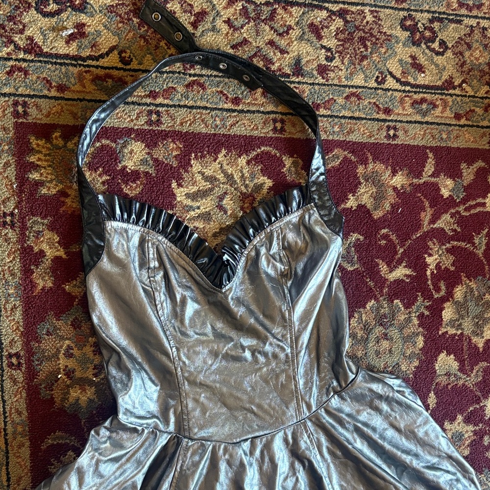 Lip Service Metallic Silver and Black Halter Midi Dress - Picture 2 of 4